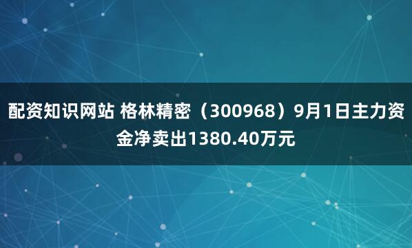 配资知识网站 格林精密（300968）9月1日主力资金净卖出1380.40万元